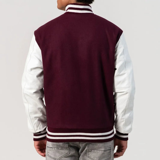 Maroon Wool Body & Bright White Leather Sleeves Letterman Jacket