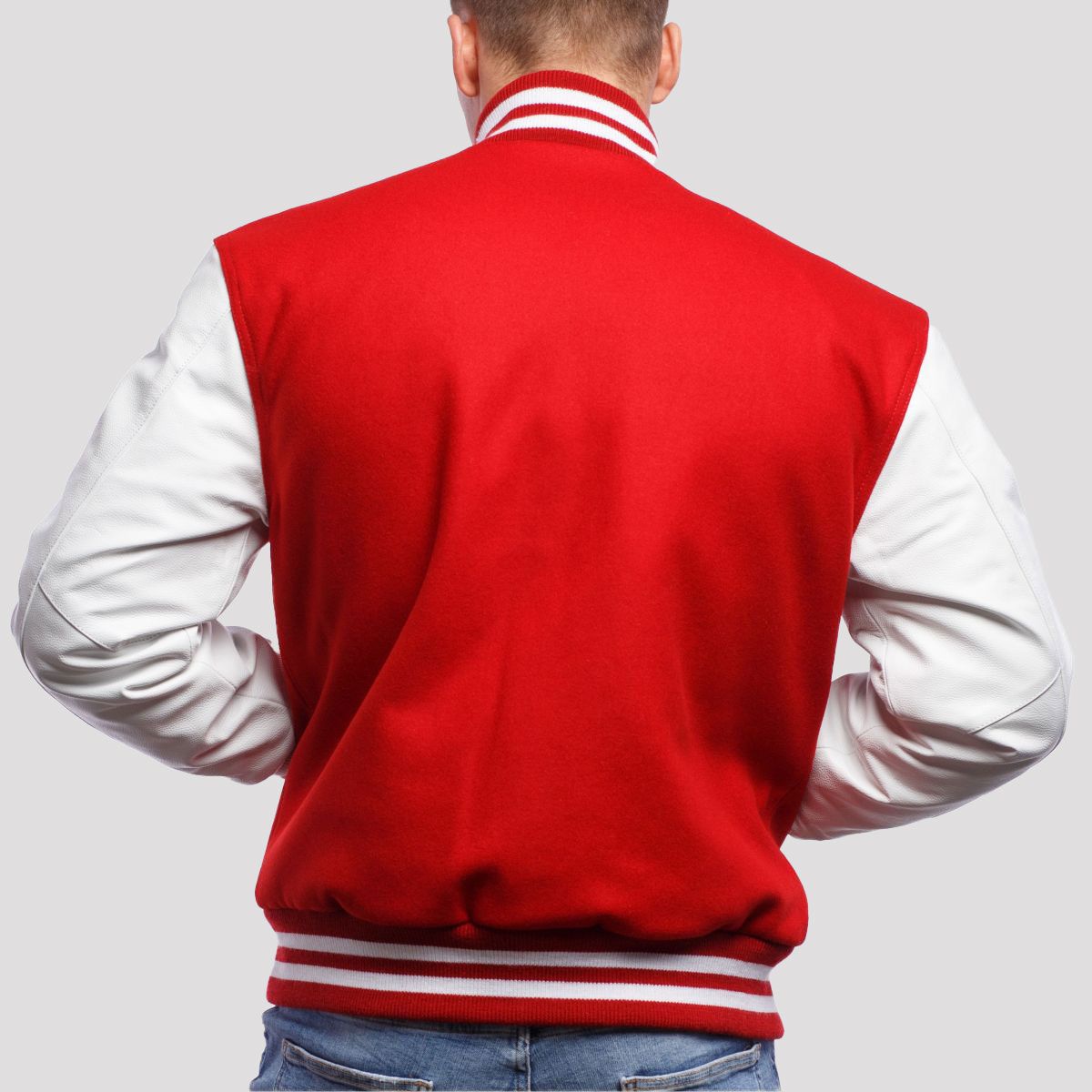 Red Wool & White Genuine Leather Varsity Letterman Jacket
