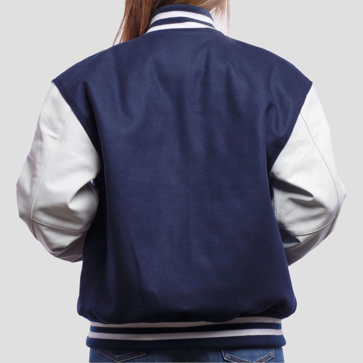 Royal Blue Wool Body & Bright White Faux Leather Sleeves Letterman Jacket