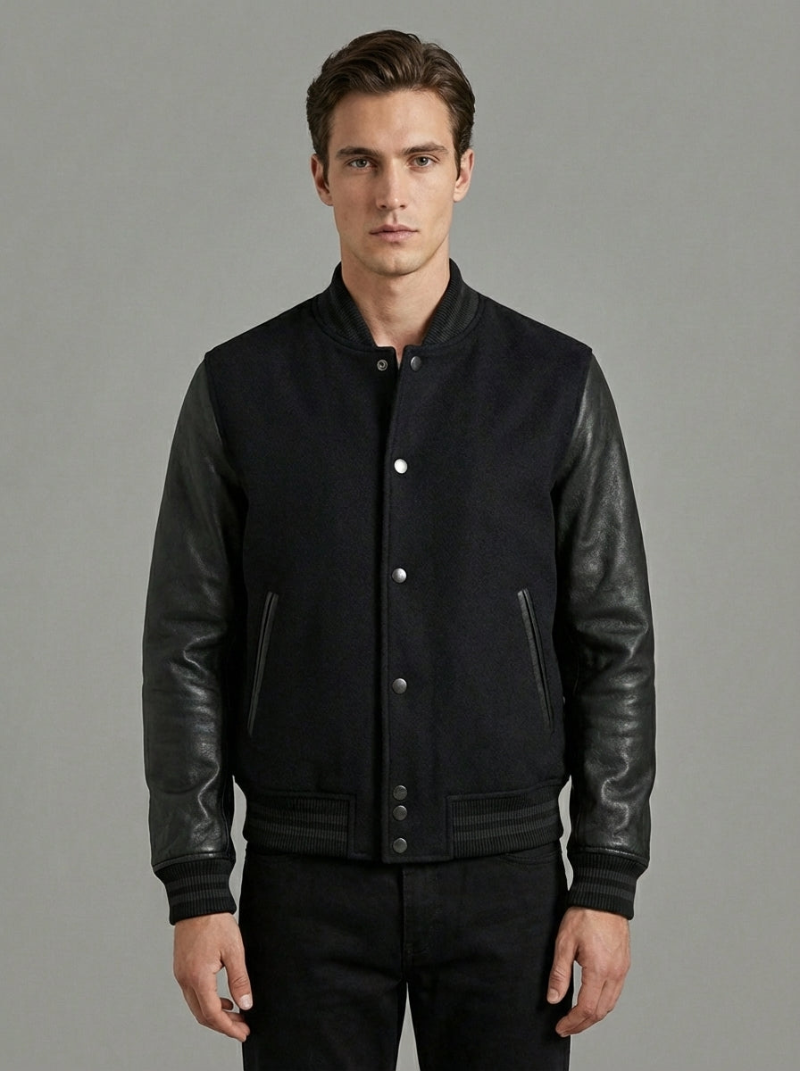 Men’s Black Varsity Jacket – Classic College Letterman