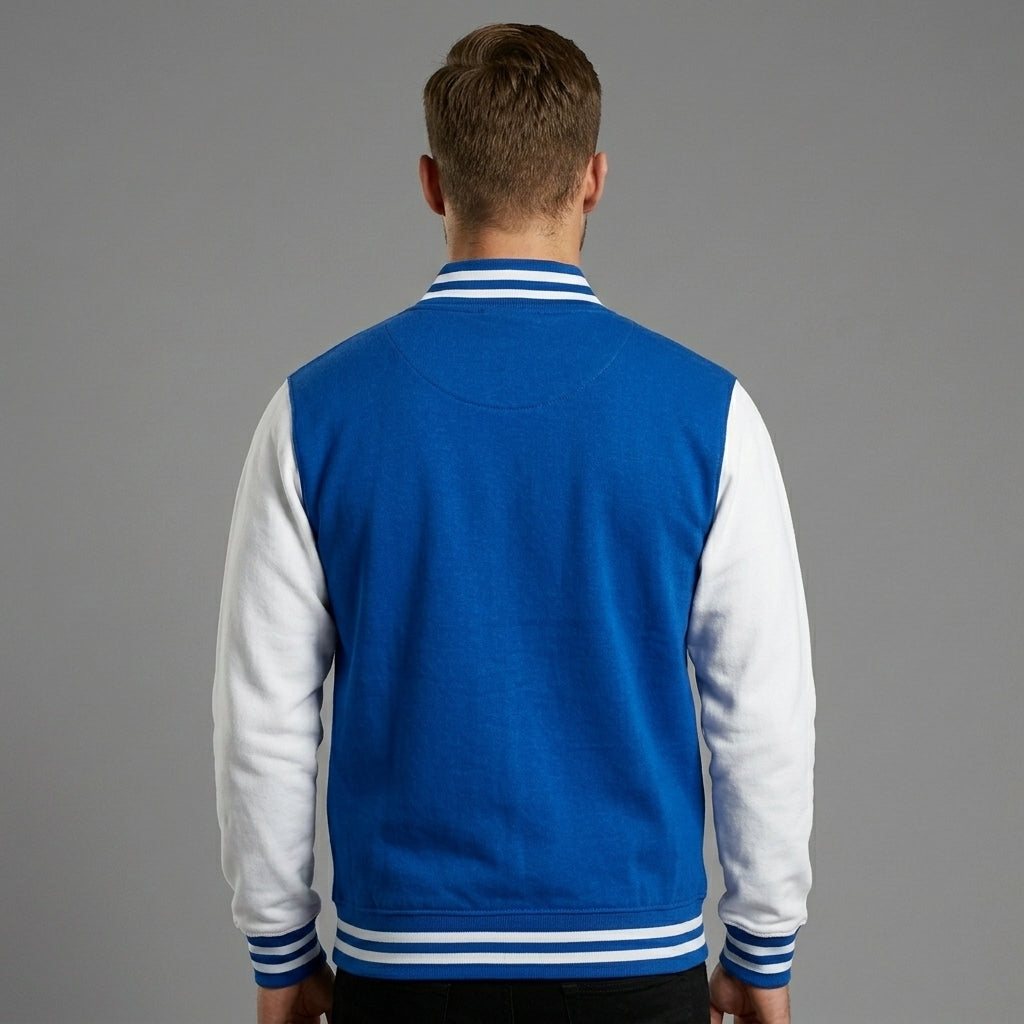 Men’s Blue Cotton Baseball Varsity Jacket – Classic Letterman Bomber