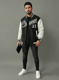 Men’s Color Block Varsity Bomber Jacket – Black & White