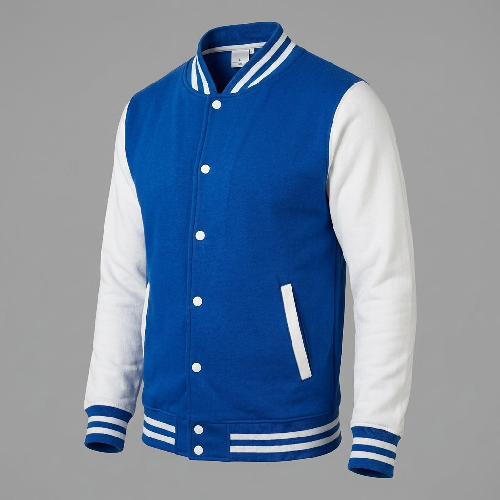 Men’s Blue Cotton Baseball Varsity Jacket – Classic Letterman Bomber