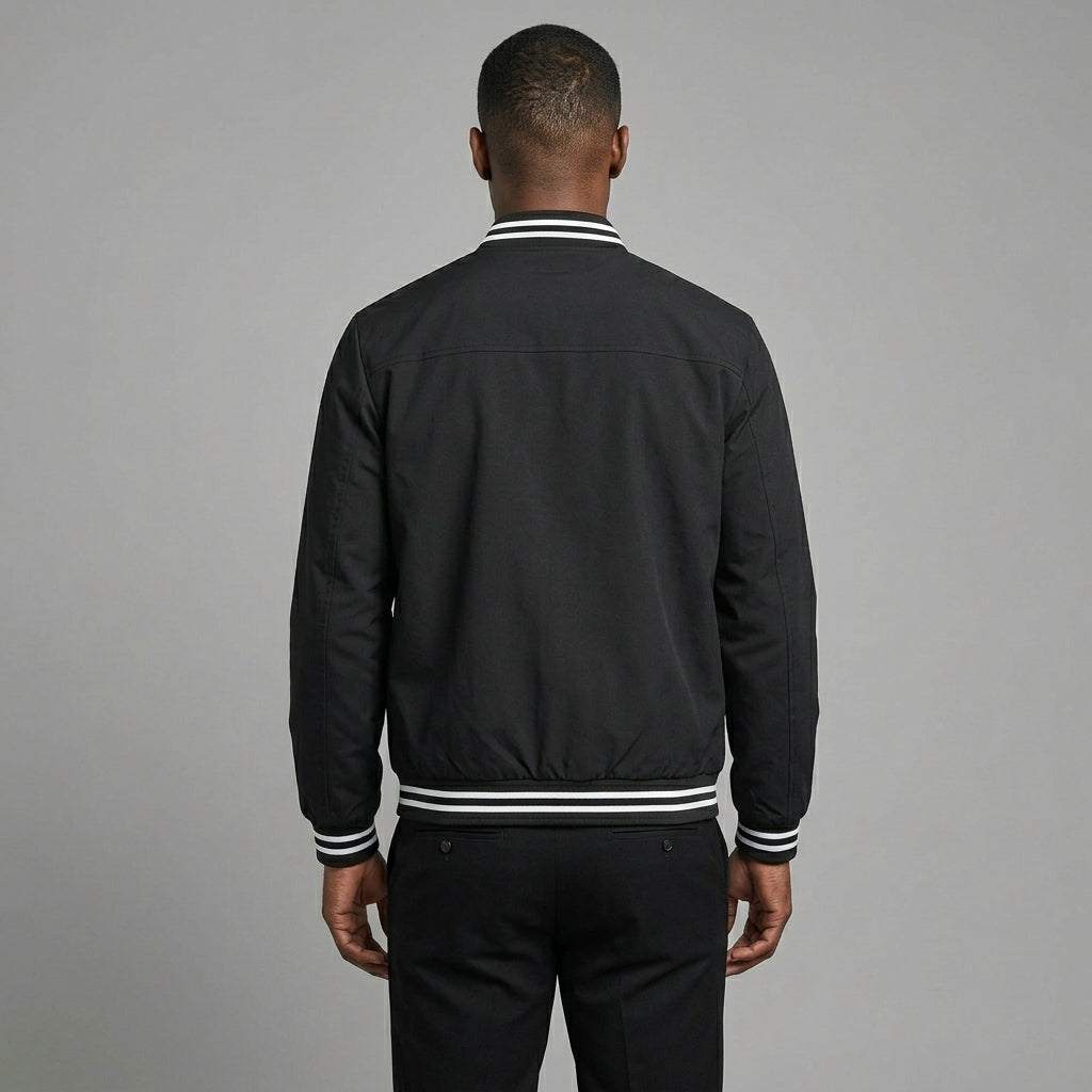 Men’s Lightweight Windbreaker Jacket – Casual Black Spring/Fall Bomber with Pockets