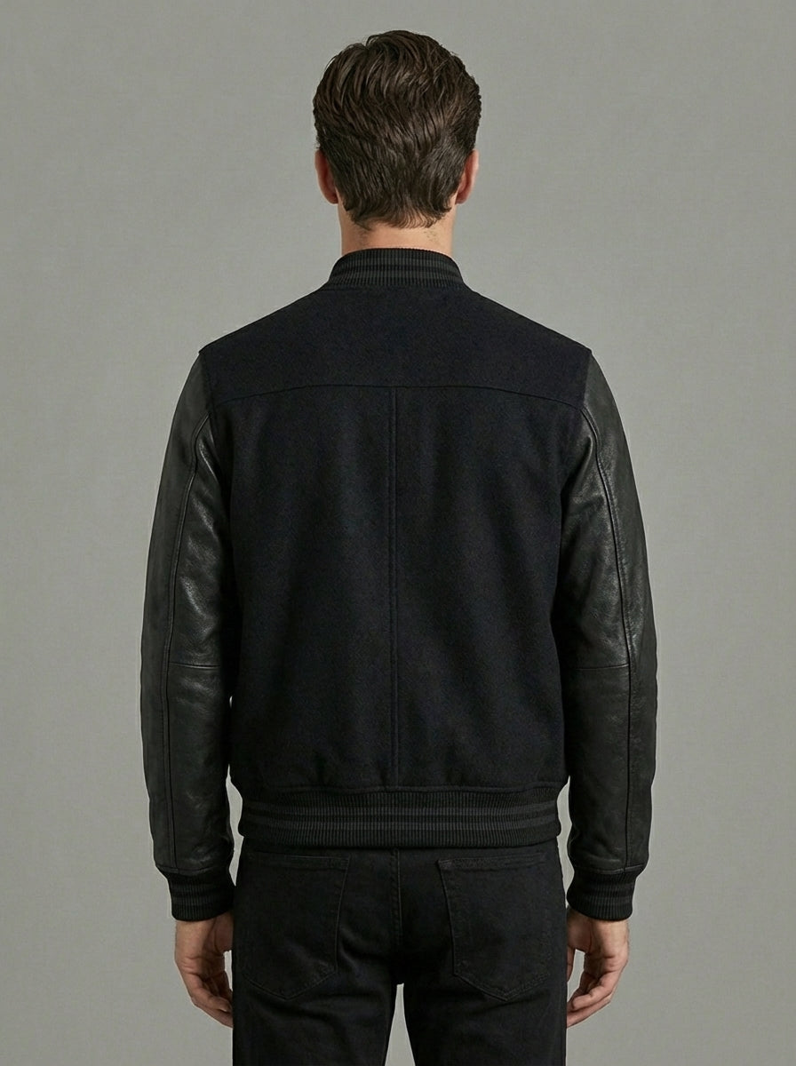 Men’s Black Varsity Jacket – Classic College Letterman