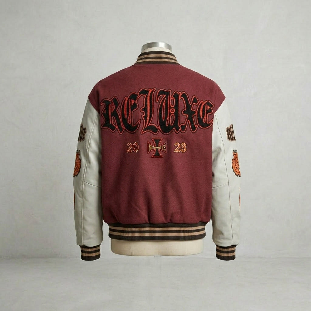 Men’s Varsity Jacket – Wool Body Faux Leather Sleeves Embroidered Letterman Style