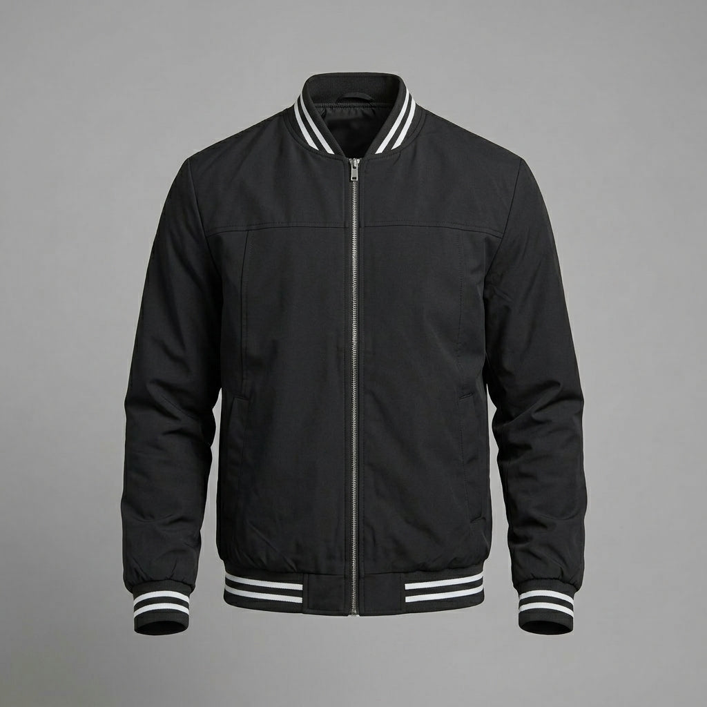 Men’s Lightweight Windbreaker Jacket – Casual Black Spring/Fall Bomber with Pockets