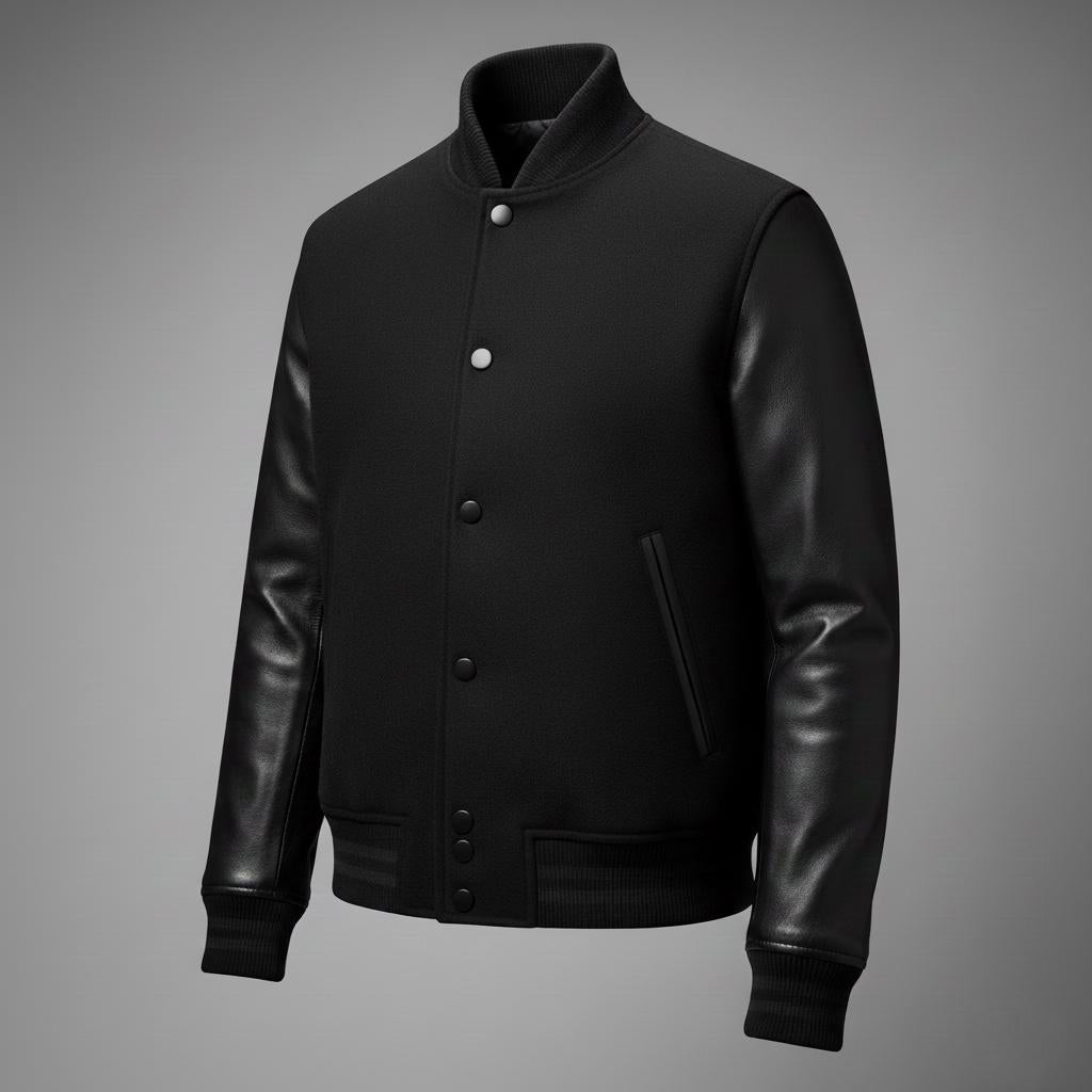 Men’s Black Varsity Jacket – Classic College Letterman