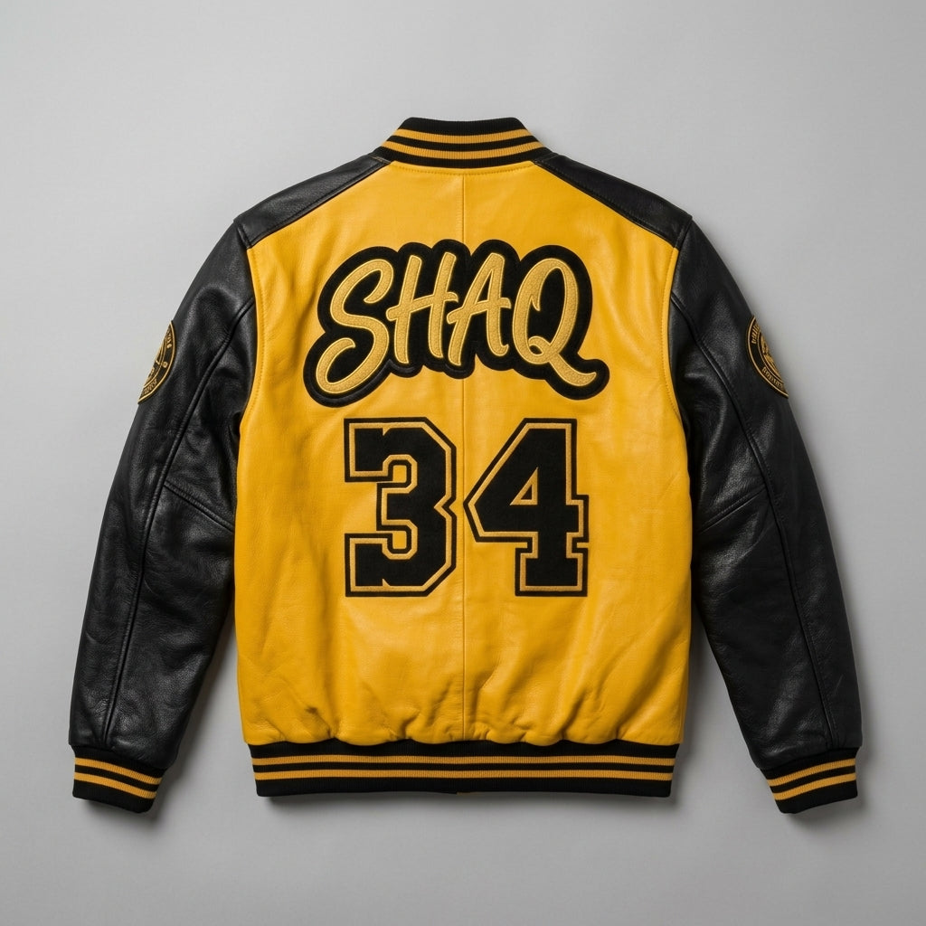 Men’s Yellow & Black Leather baseball Varsity Jacket