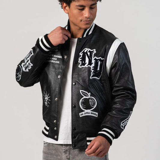 Welcome To New York Online Exclusive All Leather Letterman Jacket