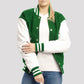 Kelly Green Wool Body & Bright White Faux Leather Sleeves Letterman Jacket