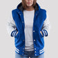 Bright Royal Wool Body & Bright White Faux Leather Sleeves Hoodie Letterman Jacket