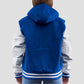 Bright Royal Wool Body & Bright White Faux Leather Sleeves Hoodie Letterman Jacket