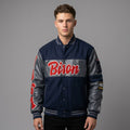 Men’s Navy Grey Wool & Leather College Letterman Jacket – Retro Varsity Bomber