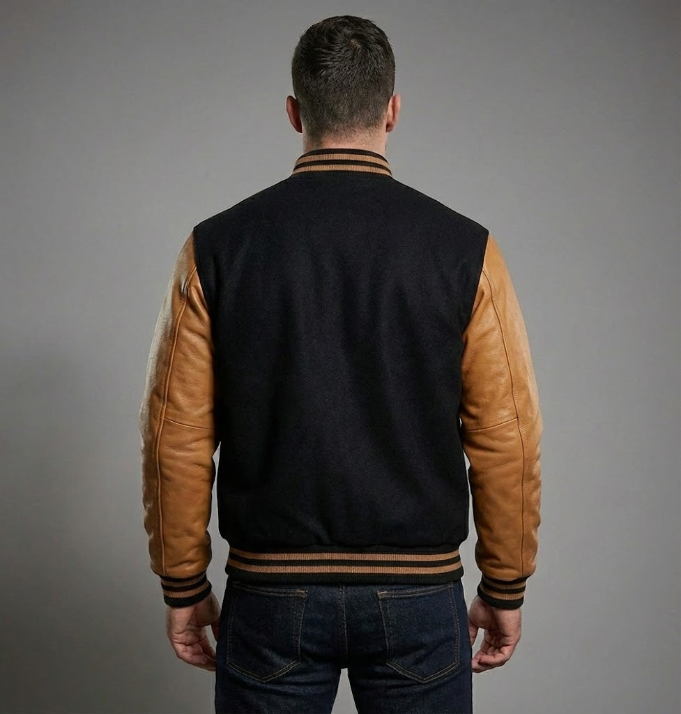 Heritage Wool Varsity Jacket with Genuine Leather Sleeves