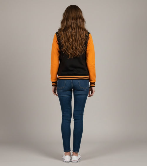 Black & Orange Women’s Varsity Leather Jacket