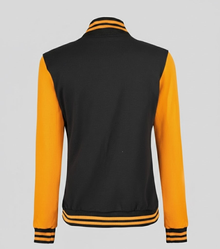 Black & Orange Women’s Varsity Leather Jacket