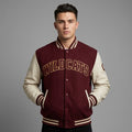 Men’s Maroon & White Letterman Jacket – Classic Varsity Bomber