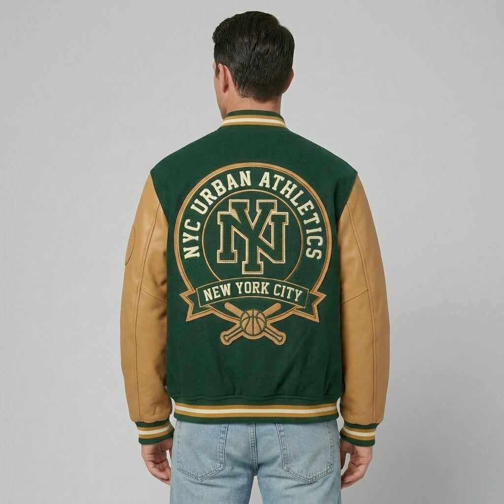 Men’s Green & Mustard Classic Varsity Jacket – Letterman Bomber