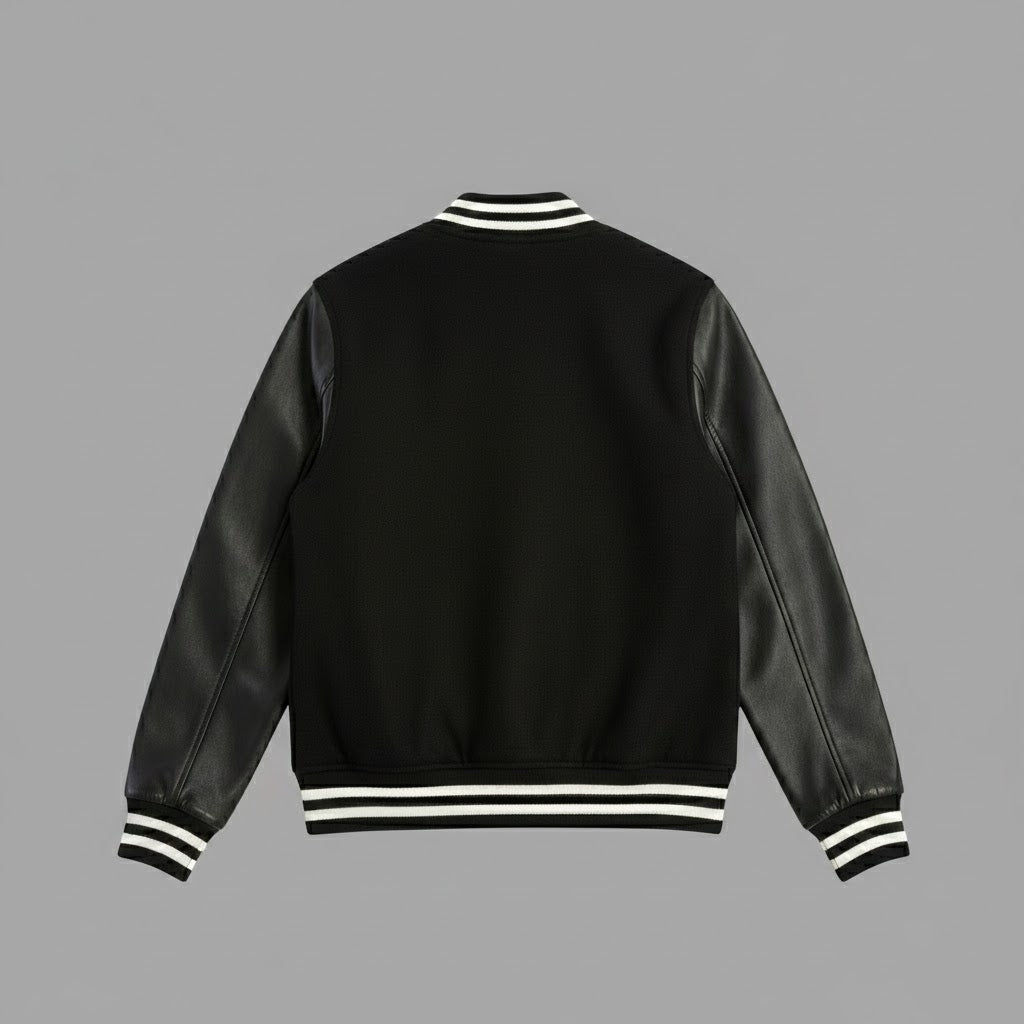 All-Black Leather Women’s Varsity Jacket