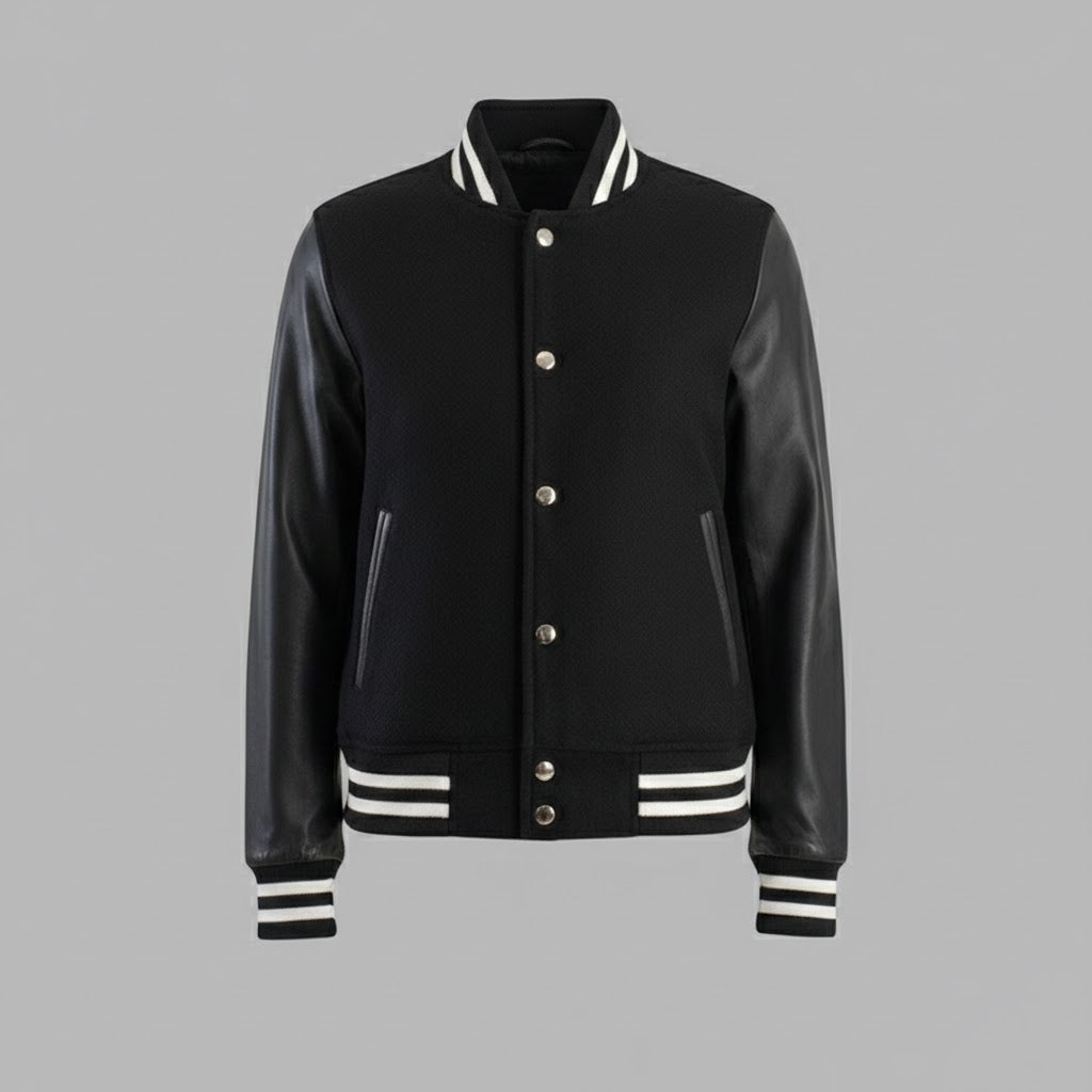 All-Black Leather Women’s Varsity Jacket