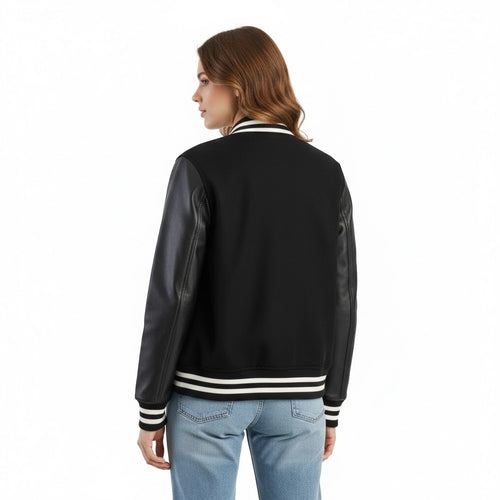 All-Black Leather Women’s Varsity Jacket