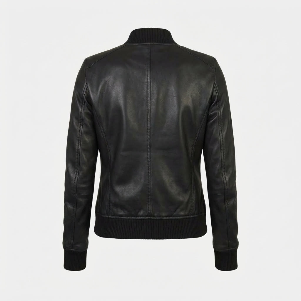 All-Black Women’s Premium Leather Varsity Jacket