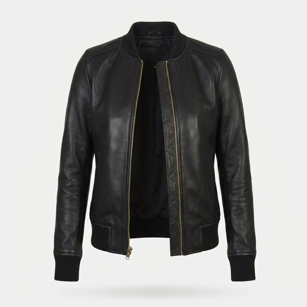 All-Black Women’s Premium Leather Varsity Jacket