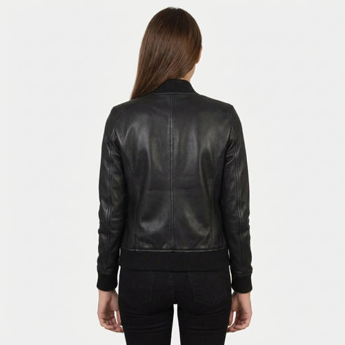 All-Black Women’s Premium Leather Varsity Jacket