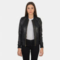 All-Black Women’s Premium Leather Varsity Jacket