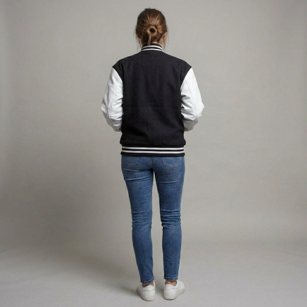 Arctic Duo Black & White Women Varsity Winter Jacket