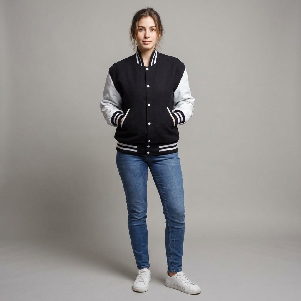 Arctic Duo Black & White Women Varsity Winter Jacket