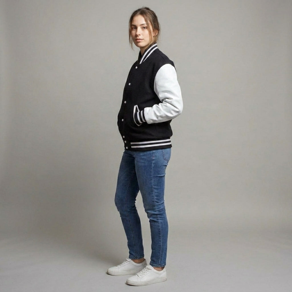 Arctic Duo Black & White Women Varsity Winter Jacket