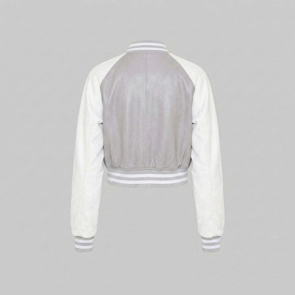 Aura Grey & White Classic Women’s Varsity Jacket
