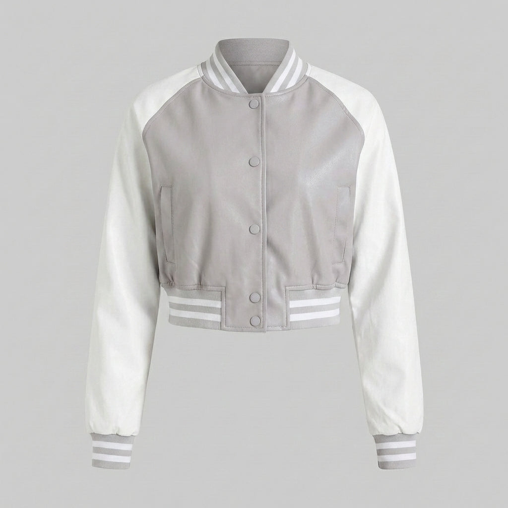 Aura Grey & White Classic Women’s Varsity Jacket