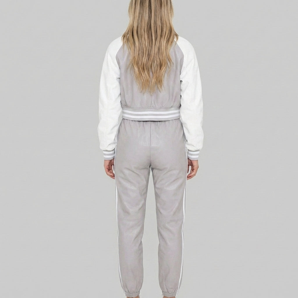 Aura Grey & White Classic Women’s Varsity Jacket