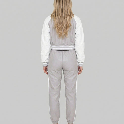 Aura Grey & White Classic Women’s Varsity Jacket
