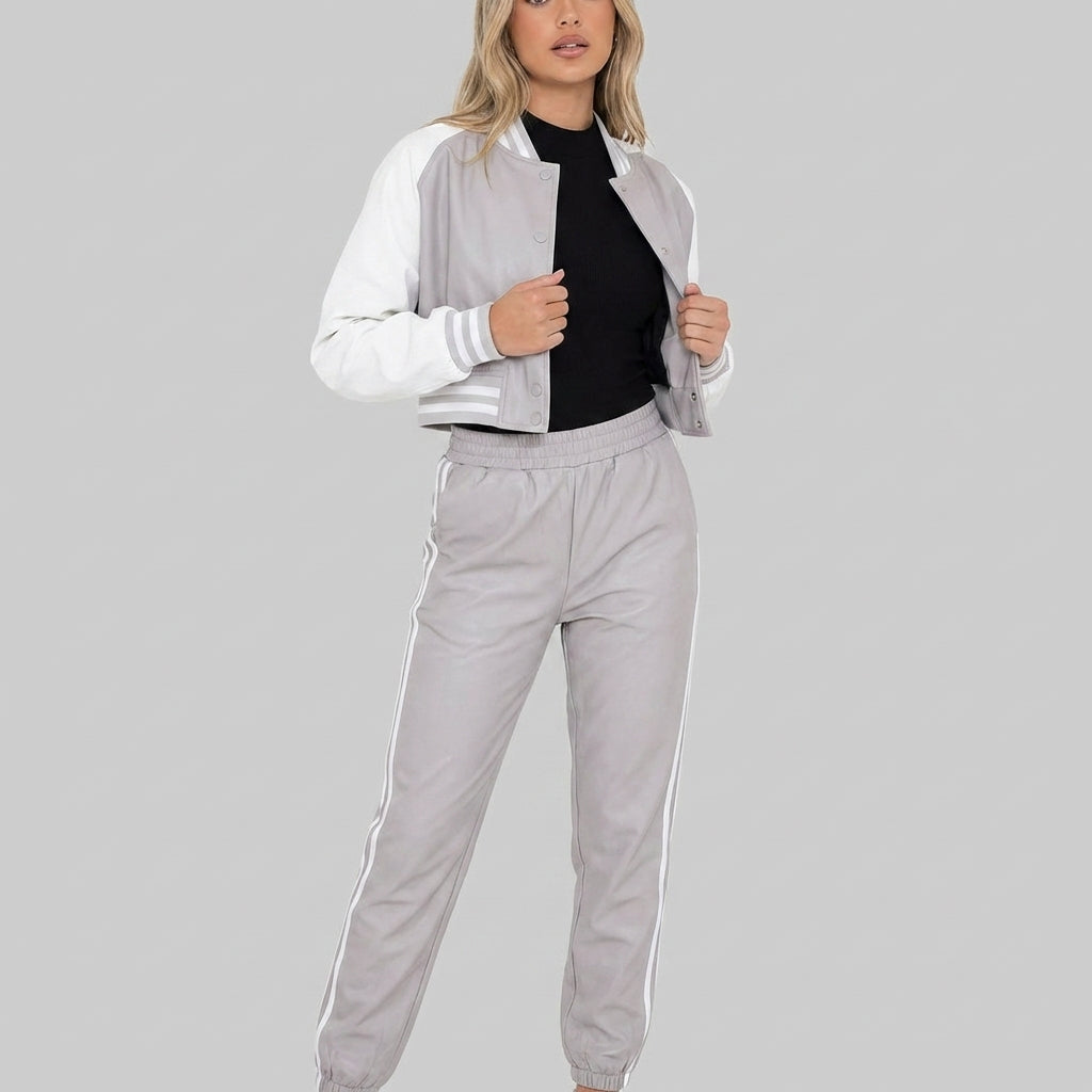 Aura Grey & White Classic Women’s Varsity Jacket