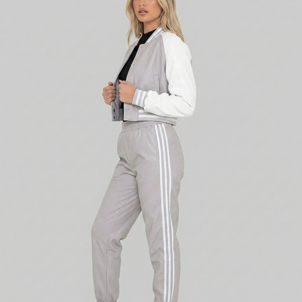Aura Grey & White Classic Women’s Varsity Jacket