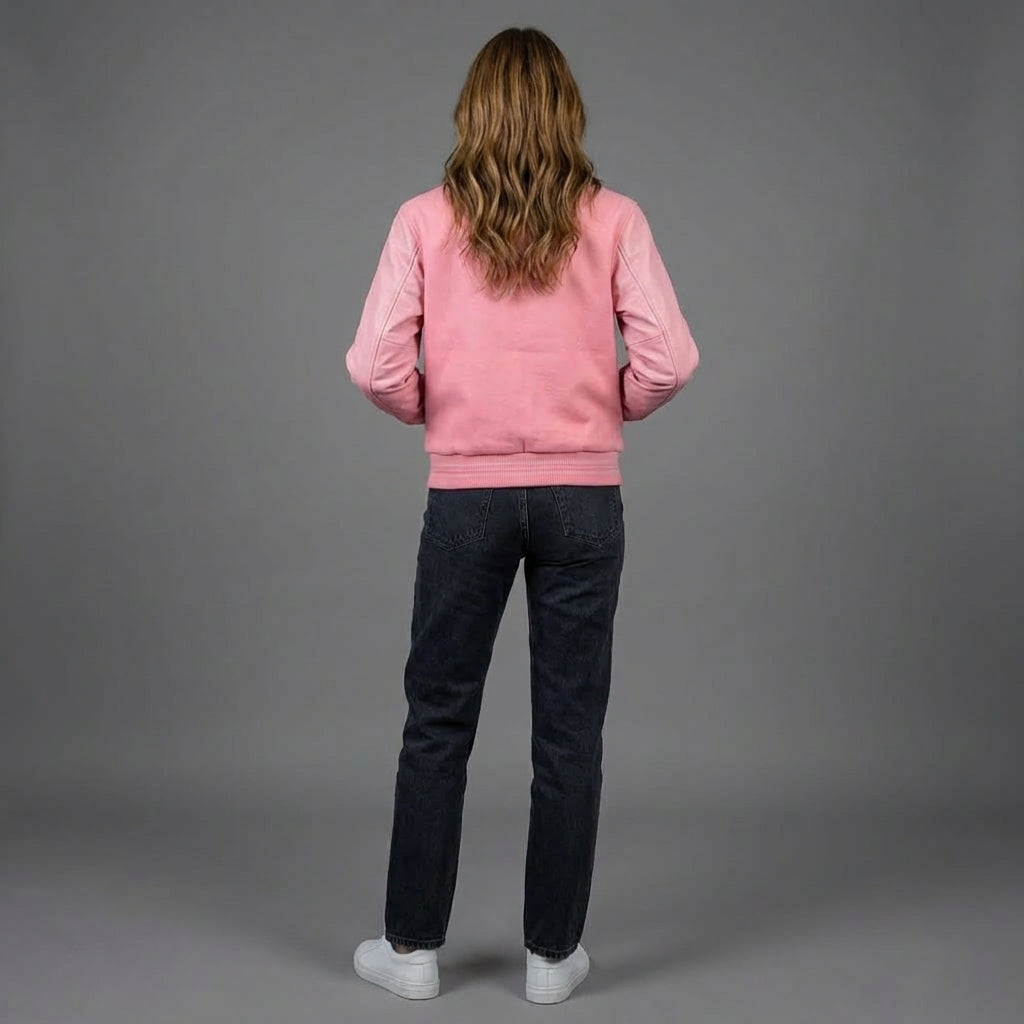Bubblegum Dream Pink Varsity Jacket for Women
