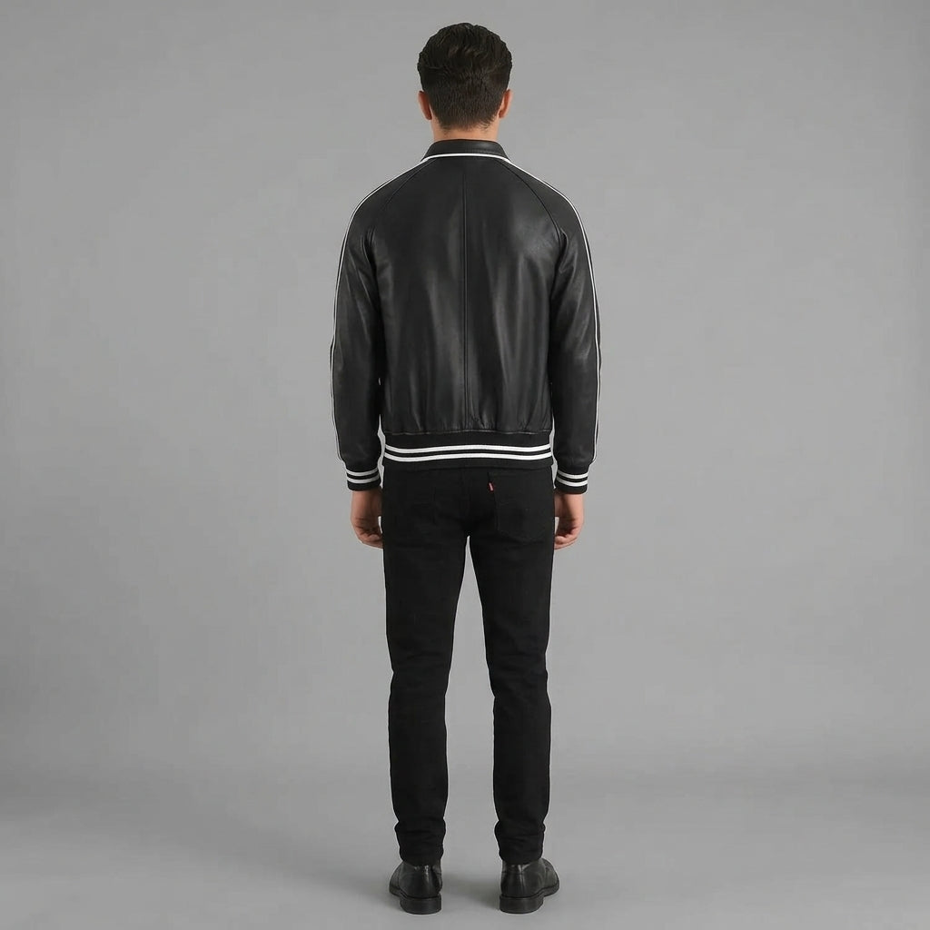 Men’s Cooper Black Leather Letterman Jacket – Premium Varsity Style