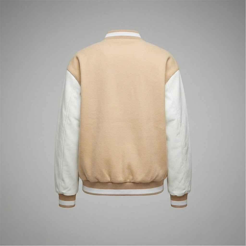 Beige Bloom Classic Cream Varsity Jacket for Women