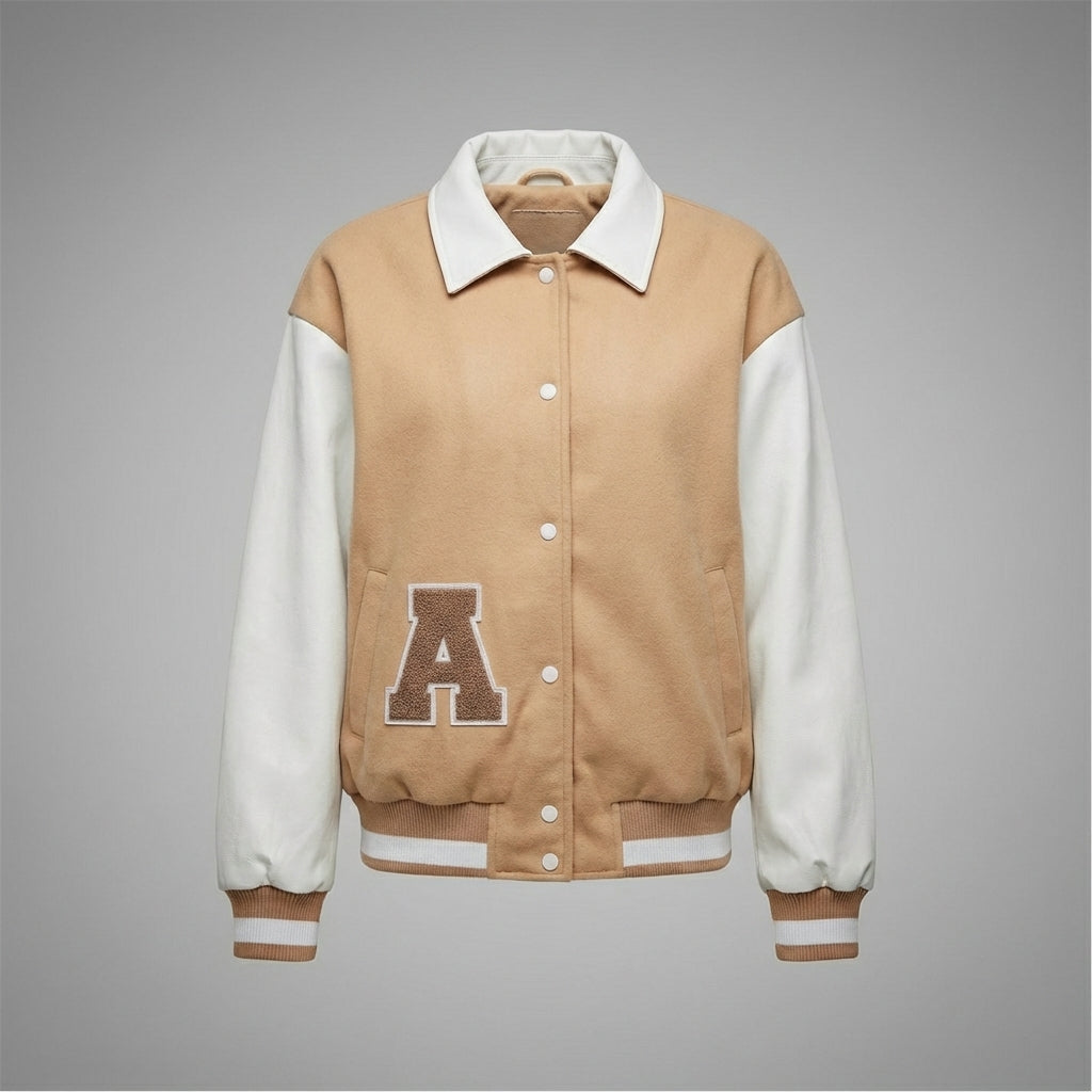Beige Bloom Classic Cream Varsity Jacket for Women
