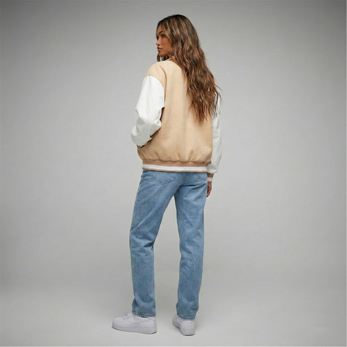 Beige Bloom Classic Cream Varsity Jacket for Women