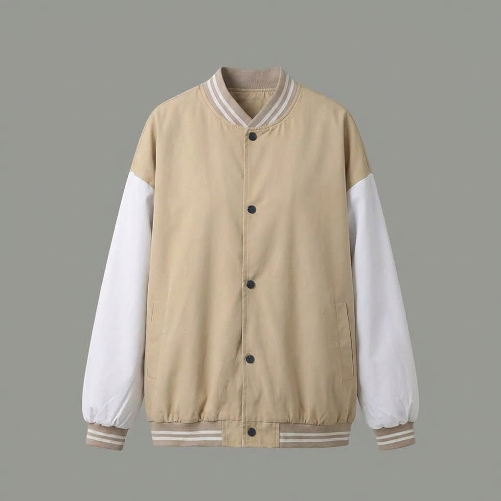 Beige & White Classic Women’s Varsity Jacket