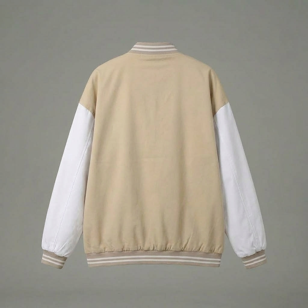 Beige & White Classic Women’s Varsity Jacket