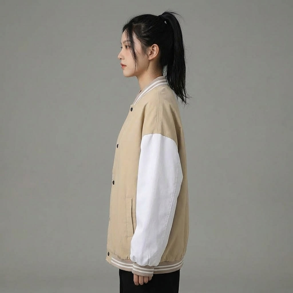 Beige & White Classic Women’s Varsity Jacket