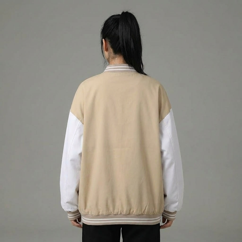 Beige & White Classic Women’s Varsity Jacket