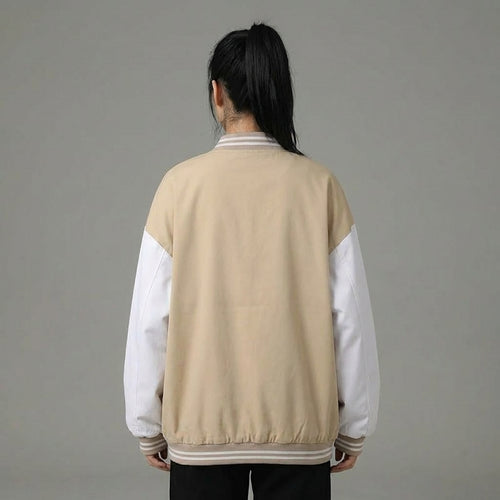 Beige & White Classic Women’s Varsity Jacket