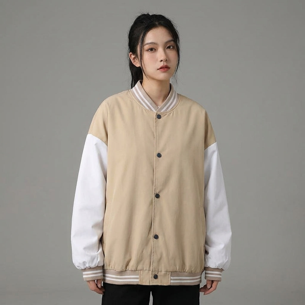 Beige & White Classic Women’s Varsity Jacket